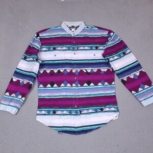 Roughrider By Circle T Shirt Mens Large Purple Blue Aztec Button Down USA Vtg